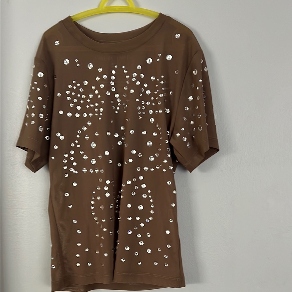 New! Cynthia Rowley Brown(camel) tee covered in rhinestones.